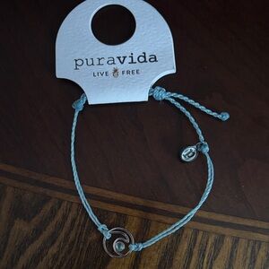 NWT PuraVida Sky Blue Bracelet with Silver Charm shimmering wave sl